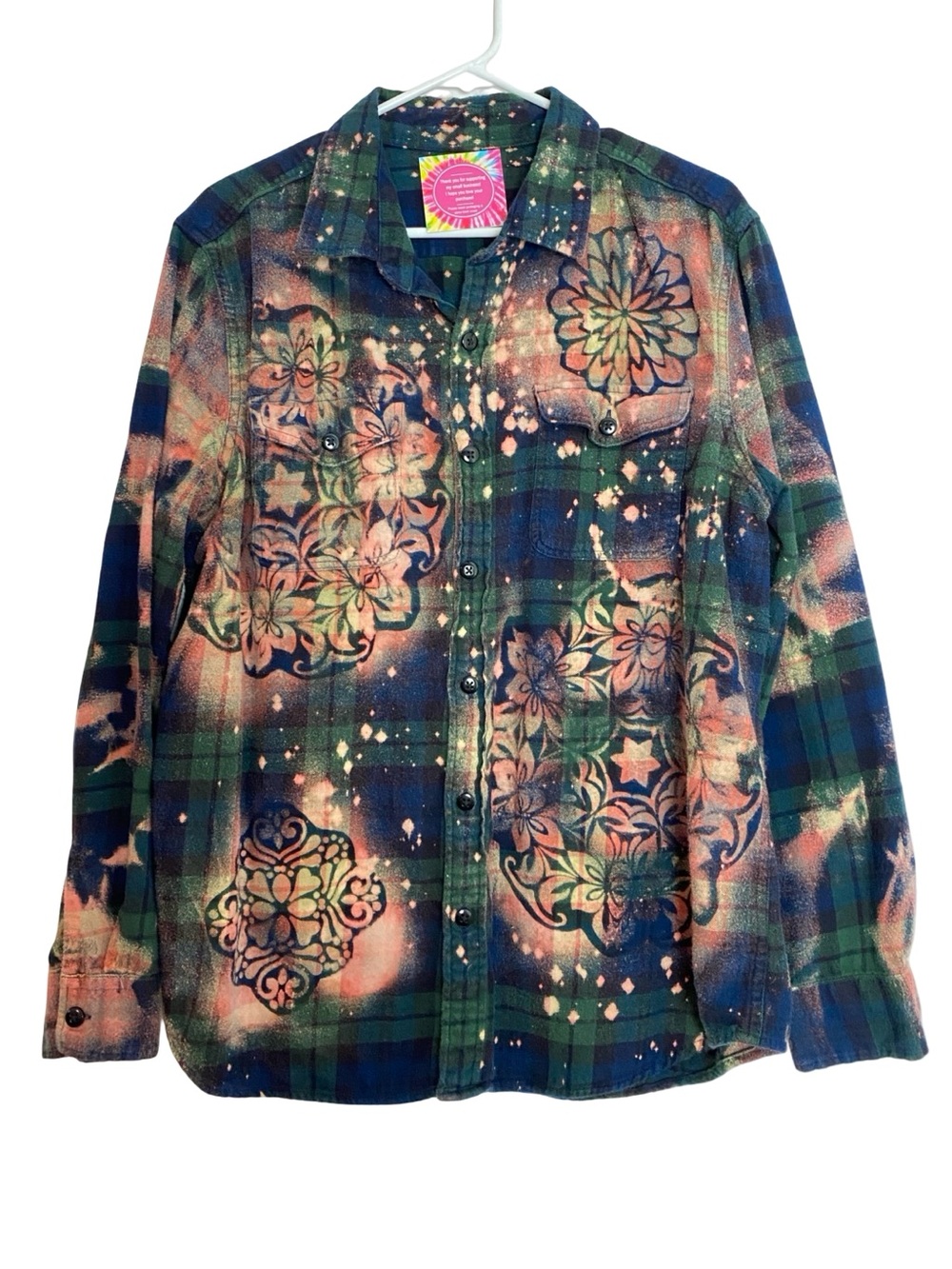 Custom Floral Flannel Bleached Shirt
Mens Size XL Unisex style Green